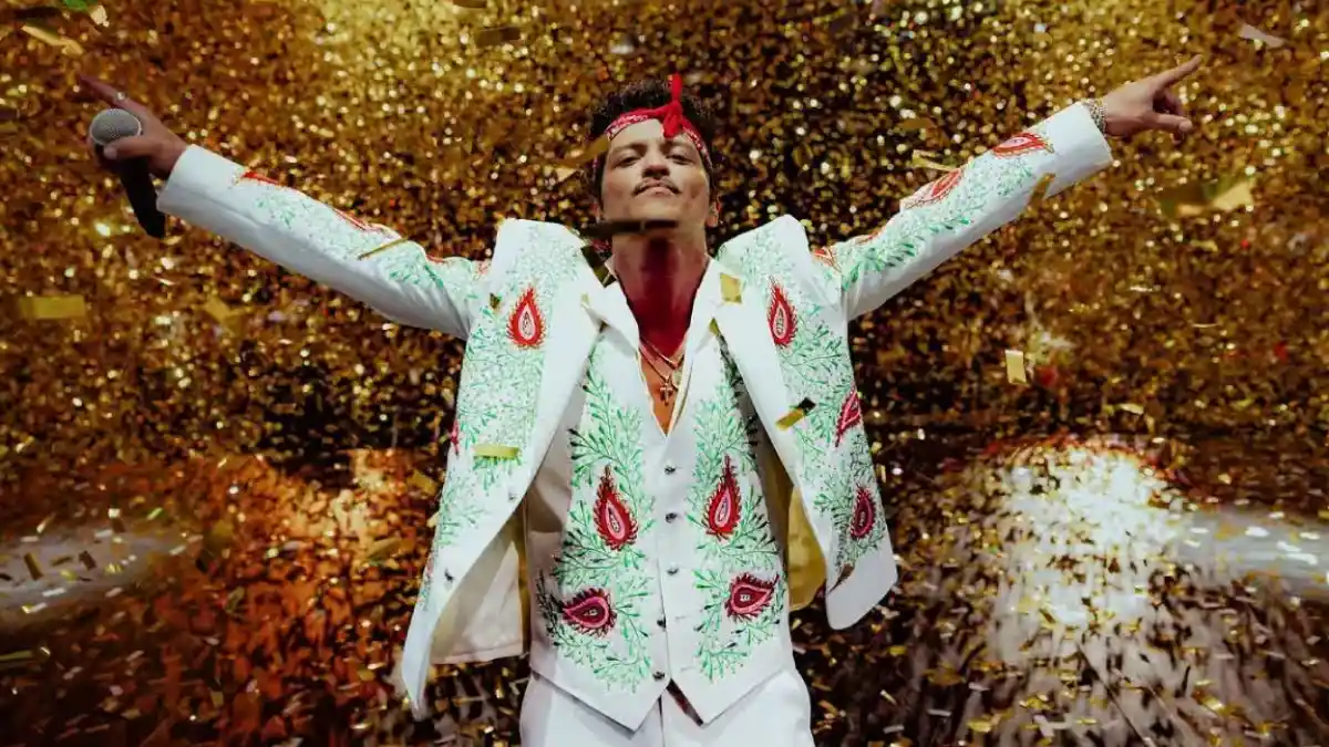 Bruno Mars performing on stage