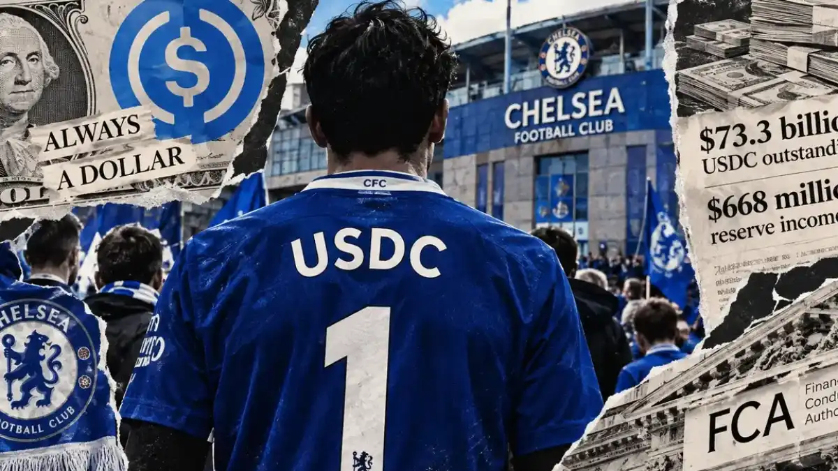 USDC Stablecoin logo on Chelsea football shirt