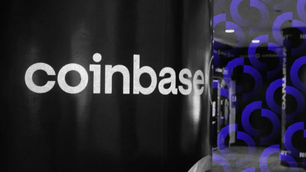 Coinbase logo with a graph of increasing stocks