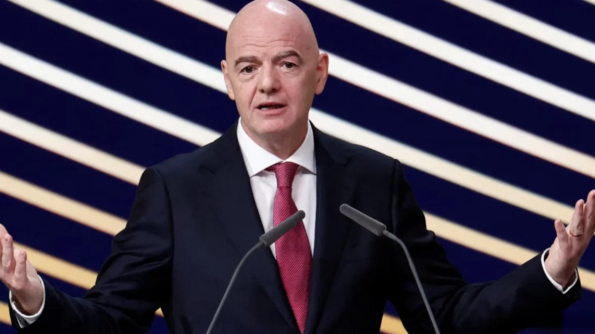 Gianni Infantino speaking at a press conference