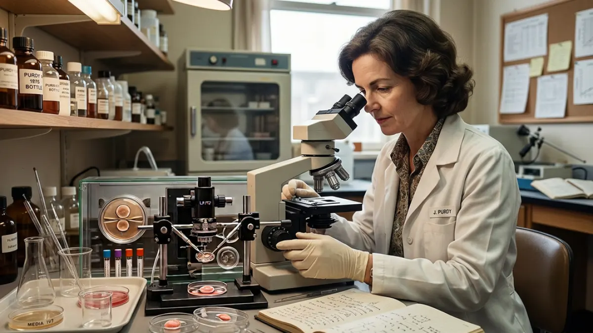 A photo of Jean Purdy in her laboratory