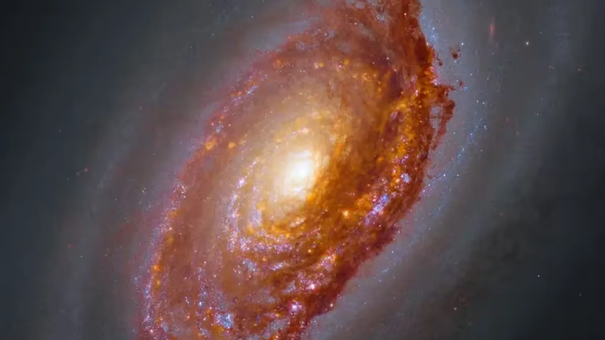 A composite image of the Black Eye Galaxy, showing its dusty regions and star-forming areas