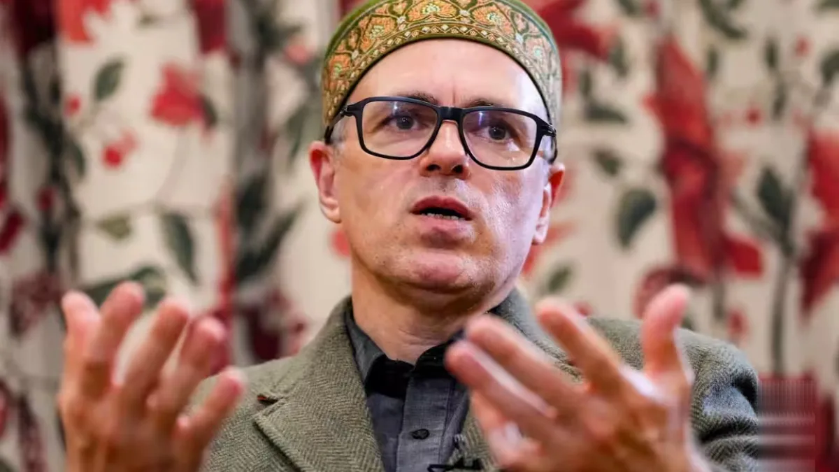 Chief Minister Omar Abdullah speaking at a press conference in Srinagar