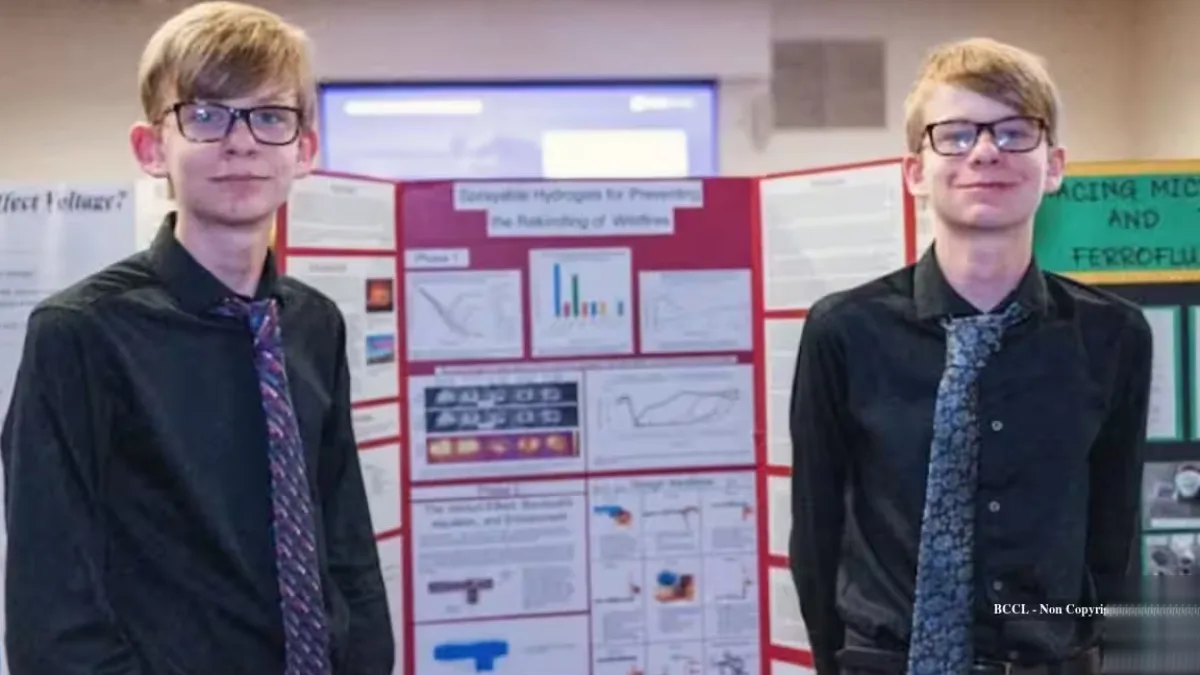 A photo of Henry and Jack Grover, the identical twins who developed the hydrogel solution for wildfire prevention