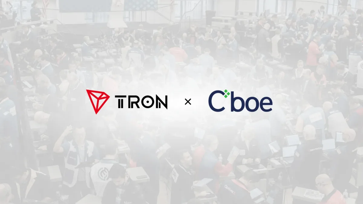 TRON logo with a graph showing growth