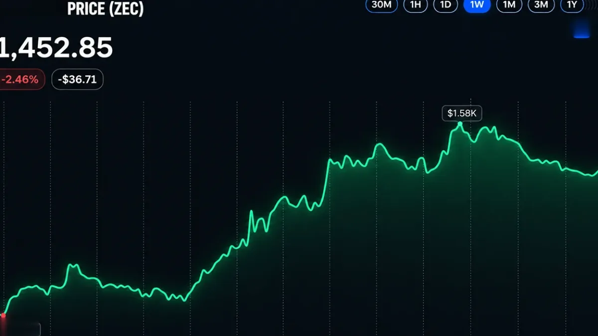 Zcash logo with a graph showing the price action
