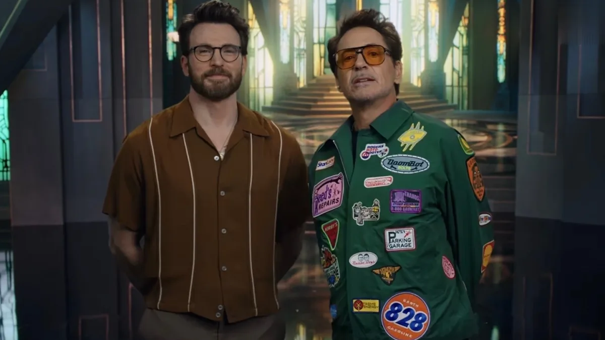 Avengers: Doomsday poster with Robert Downey Jr and Chris Evans