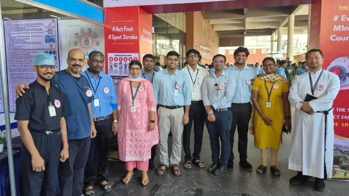 A group of people gathered at CMC Vellore for World Stroke Day