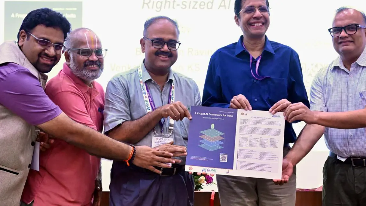 IIT-Madras Director V. Kamakoti launching a series of working papers on frugal AI framework
