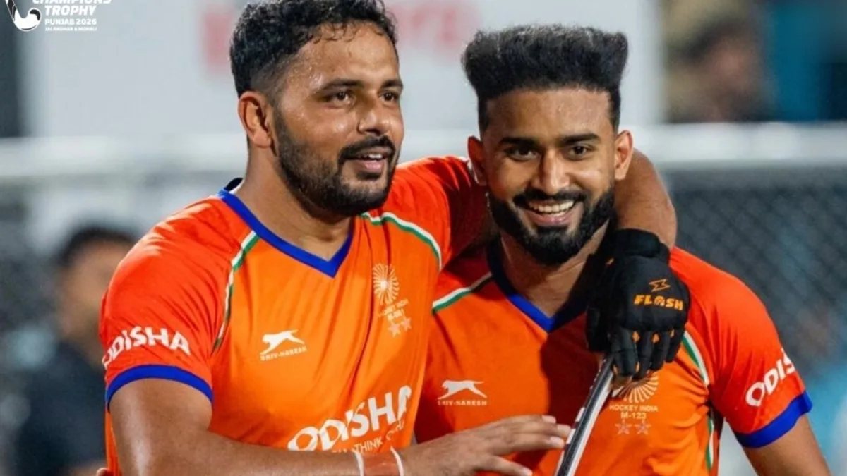 Indian hockey team celebrating a goal