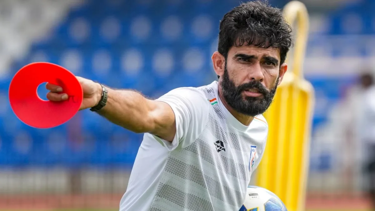 Indian football team in action against Uruguay