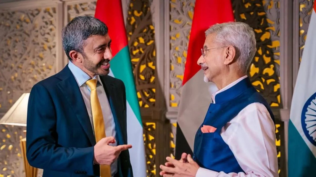 UAE Foreign Minister Sheikh Abdullah bin Zayed Al Nahyan with External Affairs Minister S. Jaishankar
