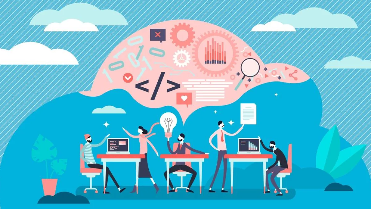 A group of young people working on their projects during a hackathon