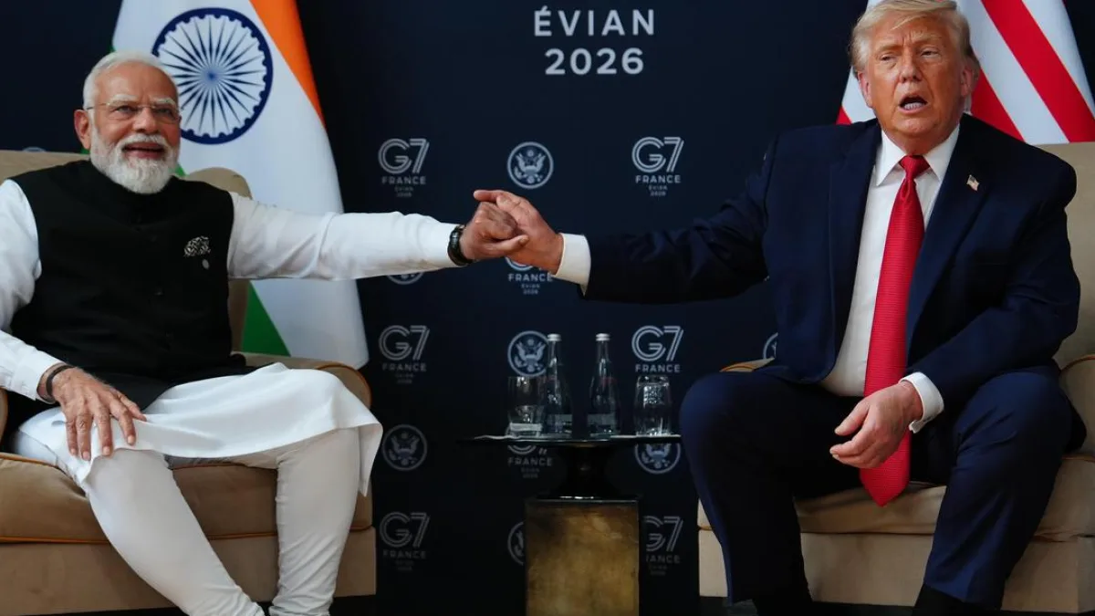 Prime Minister Narendra Modi and President Donald Trump shaking hands
