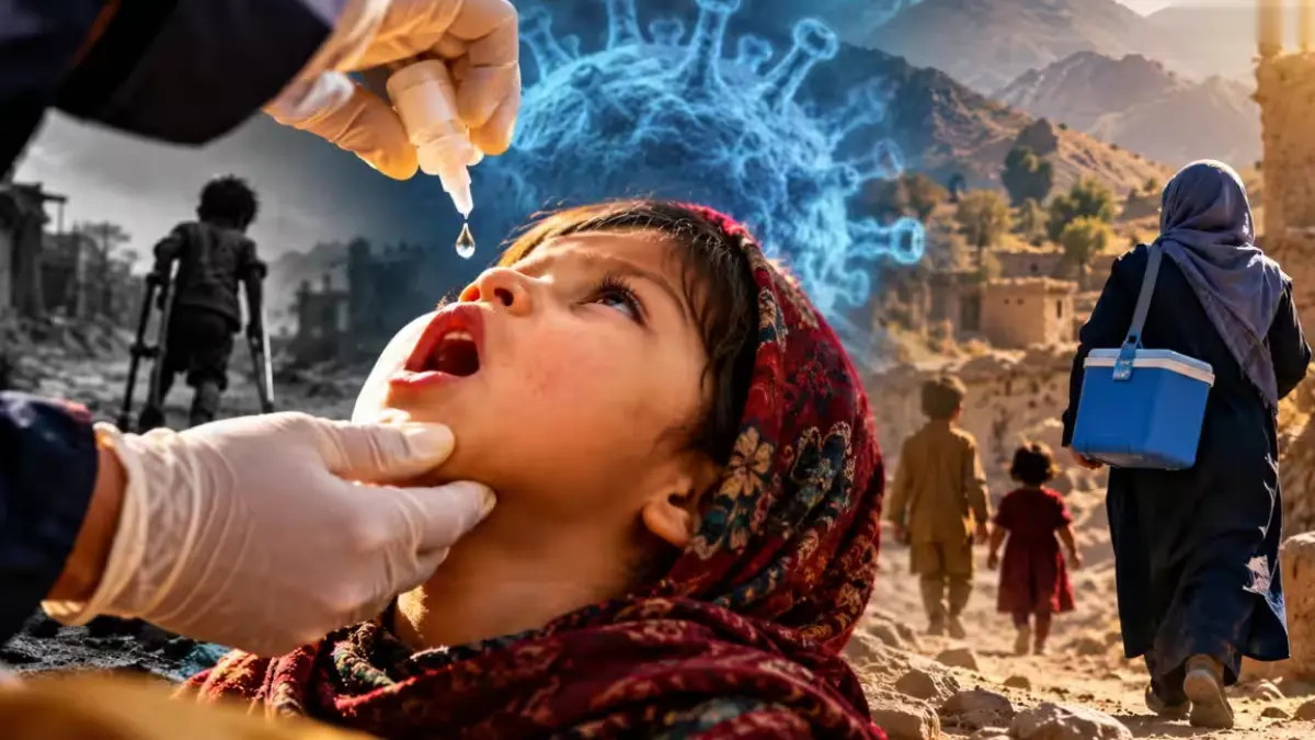 A healthcare worker administering a polio vaccine to a child