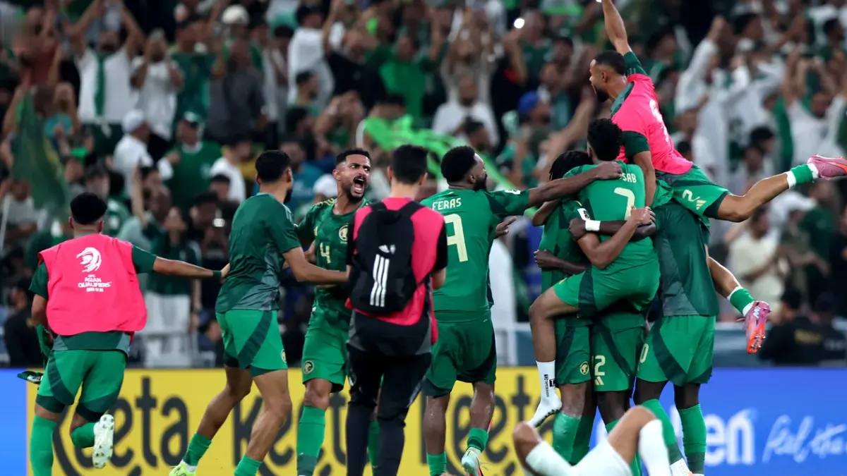 Saudi Arabia's football team celebrating their win