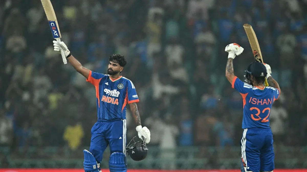 Shreyas Iyer celebrating his maiden T20I century