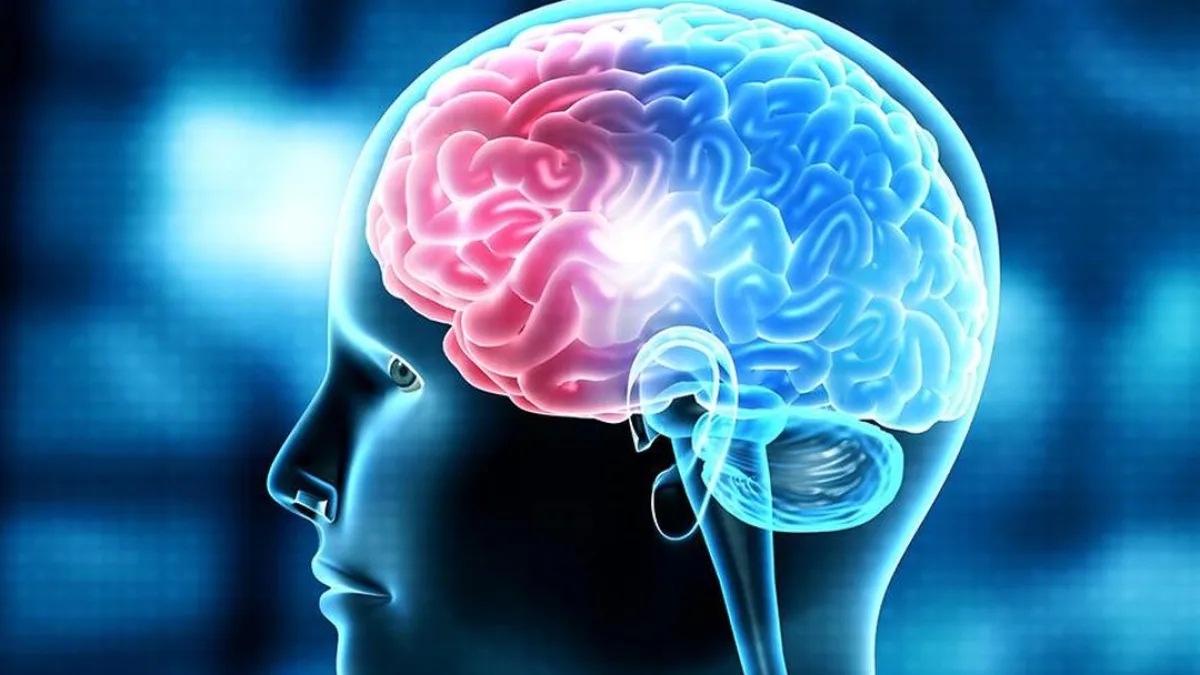 A person experiencing a wake-up stroke, with a brain scan in the background